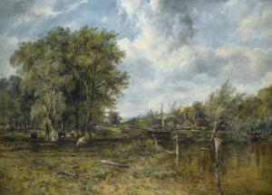 WATTS Frederick William,BRITISH A WOODED LANDSCAPE WITH CATTLE AND A COTTA,Sotheby's 2016-11-22