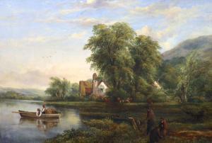 WATTS Frederick William,River landscape with fishermen in a boat, onlooker,Gorringes 2024-01-15