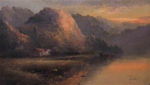 WATTS Harold D 1800-1800,MOUNTAIN LANDSCAPE WITH COWS,Potomack US 2012-02-11