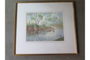 WATTS Harold Tamblyn 1900-1999,Mallard landing on a river,Willingham GB 2015-11-07