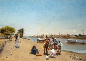WAUTERS Emile Charles 1846-1933,Le Nil à Bulaq ad Dakrur, Le Caire,1881,De Vuyst BE 2020-09-26