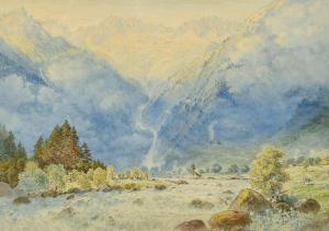 WAY Charles Jones,An Alpine view with snow-capped mountains and a ra,John Nicholson 2021-12-22
