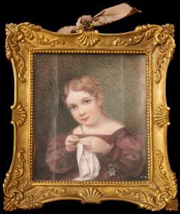 WAY Johan 1792-1873,Handarbetande flicka,1837,Uppsala Auction SE 2012-08-27
