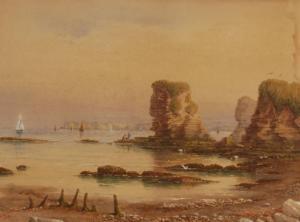 WAY SENIOR Charles,Rocky coastal view,1879,Burstow and Hewett GB 2008-04-30