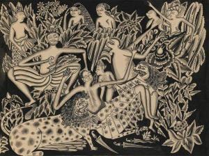 WAYAN GOENAKSA TOENAS I,Performance On the reverse, A sketch of Erotic,1937,Borobudur ID 2010-05-15