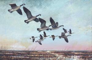 WAYNE WILLIS Martin 1914-1991,Geese, Cheyenne Bottoms,Copley US 2024-02-23