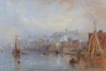 WEATHERILL George 1810-1890,Whitby, Dock End, looking towards the Abbey at fir,Morphets 2021-09-09