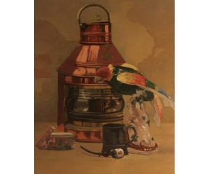 WEBB DORETHY GERTRUDE 1886-1960,Still Life Study of Copper Ship's Lamp, Porcelain ,Keys 2014-05-16