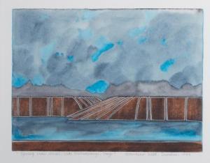 Webb Marilynn 1937,Spring snow clouds, Lake Mahinerangi Otao,1989,Webb's NZ 2023-10-09