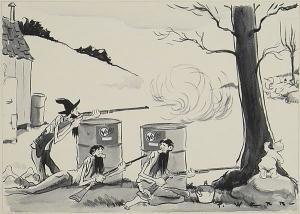 WEBB Paul 1902,Feuding Hillbillies hiding behind drums of paint.,1951,Illustration House 2007-03-14