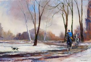 WEBB Susan Mary 1962,HORSES EXERCISING IN WINTER LANDSCAPE,2009,Whyte's IE 2023-12-13
