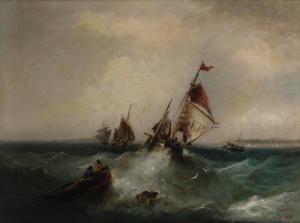 WEBB William Edward 1862-1903,Fishing trawlers in a heavy swell off a coastline,Bonhams 2024-04-24