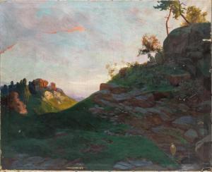 WEBER Albert,Hilly Landscape at Sunrise with Old Man,Shapiro Auctions US 2019-07-13