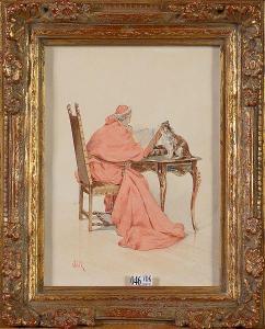 WEBER Alfred 1859-1931,Cardinal a la lecture accompagné de son chat,VanDerKindere BE 2021-04-20
