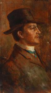 WEBER E,Herrenbildnis Seitenportrait eines Herren mit Hut und Zwicker,1908,Mehlis DE 2019-08-22