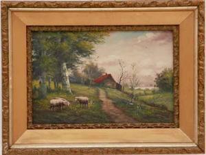 WEBER E,PAIR OF WORKS: CATTLE AND SHEEP IN LANDSCAPES,Charlton Hall US 2011-09-10