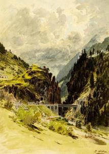 WEBER Johannes 1871-1949,Cherstelenbachbrücke bei Amsteg,Zofingen CH 2018-11-22