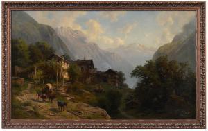 WEBER Paul 1823-1916,Alpine Village with Traveler,Brunk Auctions US 2023-11-17