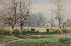 WEBER Philipp 1849-1921,Cows in a pasture with barn,Wiederseim US 2017-06-24