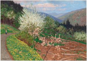 WEBER Rudolf 1872-1949,Blossoming Trees in the Wachau Region,1922,Palais Dorotheum AT 2023-03-22