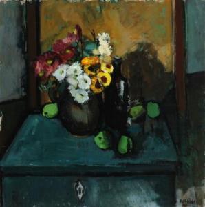 WEBER Ruth 1895-1977,Still life with flowers and fruit on a table,1948,Bruun Rasmussen DK 2020-04-21