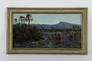 WECKERLINGE Ernst 1800-1900,Paysage orientaliste, caravane à l'oasis,1911,Piguet CH 2011-06-22