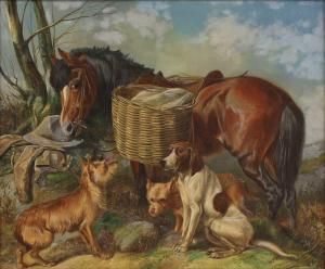 WEEKES Henry II 1849-1888,A pony with wicker panniers and dogs,1860,Sworders GB 2023-09-26