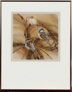 WEENINK Ruud 1949,three birds on barbed wire,Twents Veilinghuis NL 2013-07-05