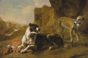 WEENIX Jan Baptist,La raison du plus fort: Two dogs fighting over mea,1649,Christie's 2018-07-05