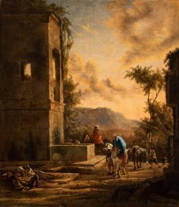 WEENIX Jan Baptist,Paesaggio con sosta di cavalieri presso una fontan,Bertolami Fine Arts 2023-11-23