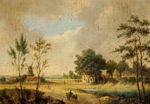 WEERTS Coenraad Alexander 1782-1846,A horse-drawn cart on a road near a village,Glerum NL 2007-04-23