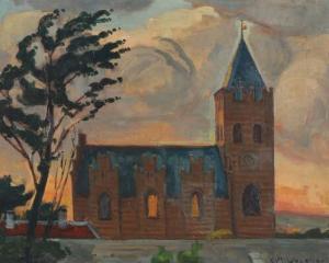 Wegener Einar 1882-1931,Church in evening light,Bruun Rasmussen DK 2020-01-28