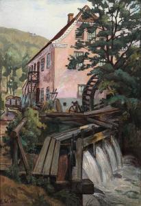 WEGENER Einar, Lili Elbe 1882-1931,View from a water mill, in the background a,1910,Bruun Rasmussen 2024-03-11