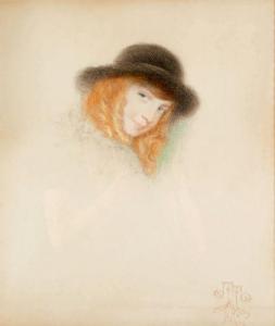 WEGENER Otto 1849-1922,Portrait de jeune femme blonde au chapeau noir,Beaussant-Lefèvre 2018-12-06
