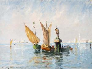 WEHN Randolf 1911-1987,Lagune bei Venedig, Segelboote an einem Andachtshä,DAWO Auktionen 2008-07-08