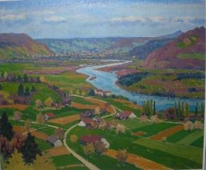 weibel Adolf 1870-1952,BRUGG AND THE RIVER AARE,1912,Lyon & Turnbull GB 2009-10-15