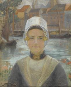 WEIBEL Louise 1865,Porträt einer jungen Bretonin am Hafen,Dobiaschofsky CH 2012-05-12