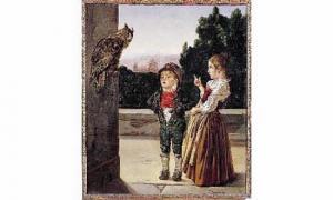WEIDENMANN Johann Caspar 1805-1850,Deux enfants au hibou Huile sur toile signée e,Beaussant-Lefèvre 2000-06-28