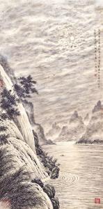 WEIHONG Tao 1940,Flusslandschaft mit Wasserfall im Mondschein,Auktionshaus Dr. Fischer DE 2012-10-13