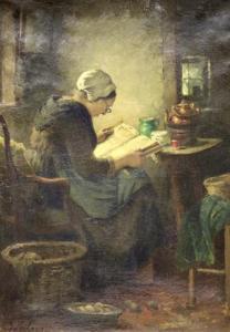 WEILAND Johannes 1856-1909,Interieur met lezende vrouw,Venduehuis NL 2021-10-17