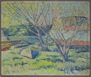 WEILL EDMOND 1877,LANDSCAPE WITH DRY DOCKED BOAT,1935,Clark Cierlak Fine Arts US 2014-10-25