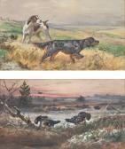 WEINBERGER Anton,Capercaillies at sunset light, hunting dogs at a b,1895,Palais Dorotheum 2022-04-20