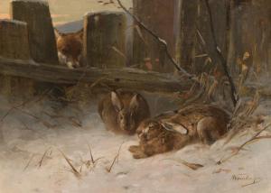 WEINBERGER Anton 1843-1912,FOX AND HARES IN THE SNOW,im Kinsky Auktionshaus AT 2022-12-06