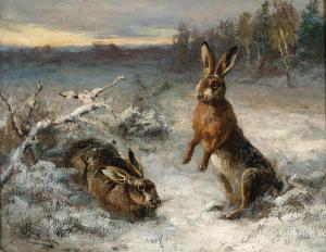 WEINBERGER Anton 1843-1912,Two hares in the snow,Palais Dorotheum AT 2024-02-21