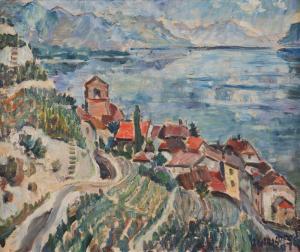 WEISBROD Richard 1906-1991,Dorf am See,1947,Beurret Bailly Widmer Auctions CH 2023-11-08