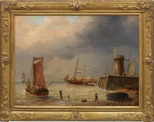 WEISS Johann Baptist,Holländischer Fischerhafen mit Booten und Figuren,1853,Schloss 2021-05-08