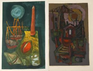 WEISSAUER Rudolf 1924-1989,Paar Linolschnitte Boote bei Vollmond und abstrakt,1954,Mehlis 2020-02-27