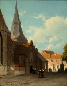 WEISSENBRUCH Jan 1822-1880,A sunny Dutch town view with figures,Venduehuis NL 2023-05-24