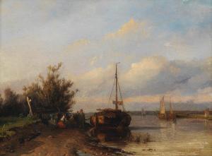 WEISSENBRUCH Jan 1822-1880,Figures resting on a riverbank by a moored sailing,Bonhams GB 2022-07-06