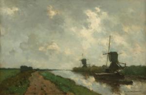 WEISSENBRUCH Johan Hendrik 1824-1903,A boat in a grey polder by the windmills,Venduehuis 2023-11-14